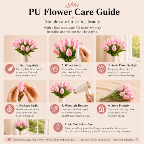 Mandy's 20 Stems Peach Pink Artificial Tulip Flowers for Home Centerpieces - color: Peach Pink 20pcs
