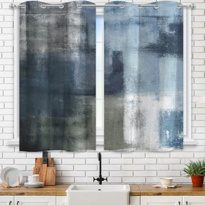 Asuexpect Dusty Blue Abstract Curtains for Kitchen, 26W x 36L, 2 Panels - color: Blue Grey, size: 26"W x 36"L (Pack of 2)