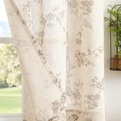jinchan Floral Linen Kitchen Tier Curtains, 45 Inch, 2 Panels, Taupe - color: Alisa Taupe, size: 38"W x 45"L (Pack of 2)