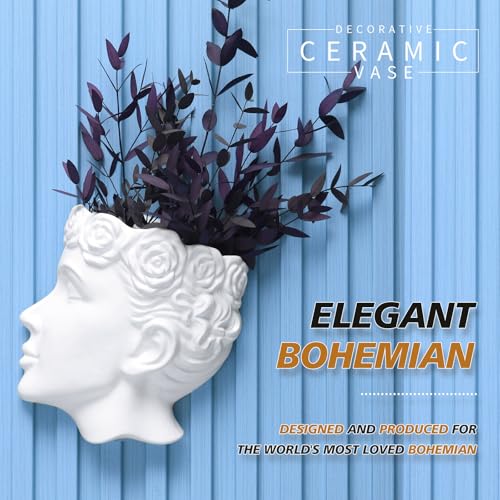 Side-Face Ceramic Planter – Glossy White, Wall-Hanging, with Drainage – 6.7"" Artistic Female Face Vase - color: White Face Planters