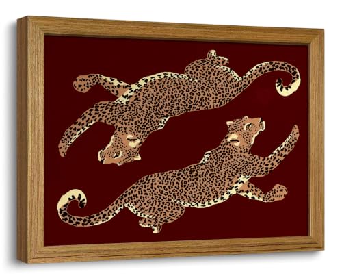 Leopard Wall Art Cheetah Poster Burgundy Animal Art Print Modern Artwork for Living Room Gallery Framed 12x16 inch - color: leopard, size: 16"L x 12"W