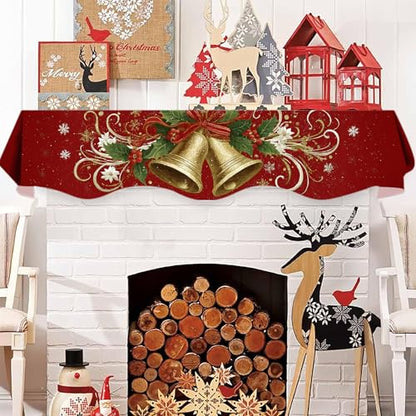 NYZE Christmas Mantel Scarf 60 x 17 Inch Fireplace Mantel Scarf Cover Decoration for Christmas Fireplace Scarf Shelf Top Runner Holiday Winter Home Decor - size: 60 x 17 in, style: Bell