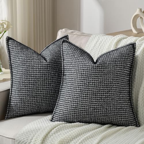 FUTEI Pack of 2 Chenille Throw Pillow Covers 22x22 Inch, Black - color: Black, size: 22" x 22" (Pack of 2)