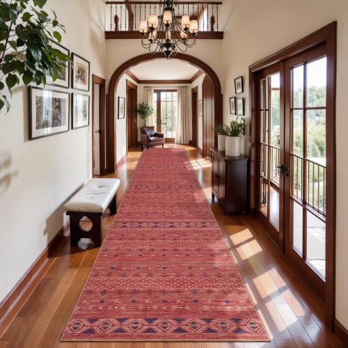 SERISSA 2x14 Washable Non-Slip Boho Runner Rug for Hallway - color: Red Ochre/Multi, size: 2' x 14' (Runner)