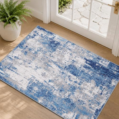 RELEANY Washable 2'x3' Abstract Area Rug for Living Room Blue Gray - color: Blue/Gray, size: 2' x 3' (Rectangular)