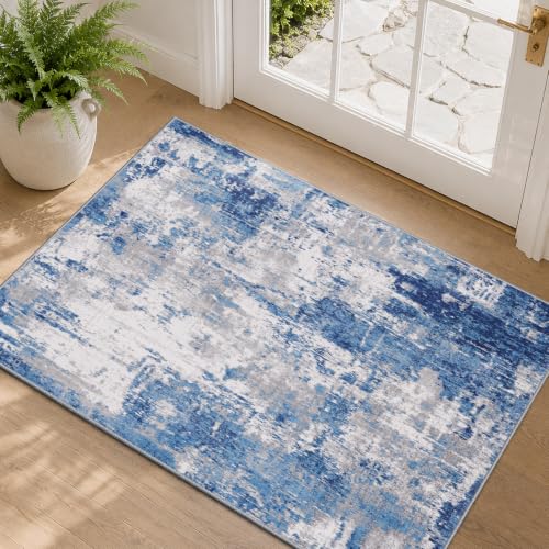 RELEANY Washable 2'x3' Abstract Area Rug for Living Room Blue Gray - color: Blue/Gray, size: 2' x 3' (Rectangular)