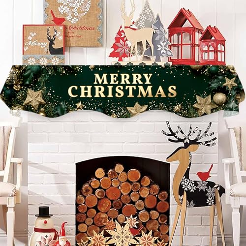 NYZE Christmas Mantel Scarf 70 x 17 Inch Fireplace Mantel Scarf Cover Decoration for Christmas Fireplace Scarf Shelf Top Runner Holiday Winter Home Decor - size: 70 x 17 in, style: Merry Xmas 4