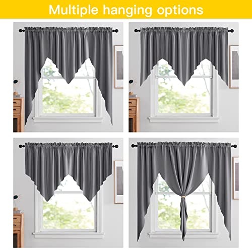 NICETOWN Half Window Kitchen Tier Curtains- Tailored Scalloped Valance/Swags for Basement/Bedroom(One Pair, 36 by 36-inches Each Panel, Grey) - color: Grey, size: 36"W x 36"L (Pack of 2)