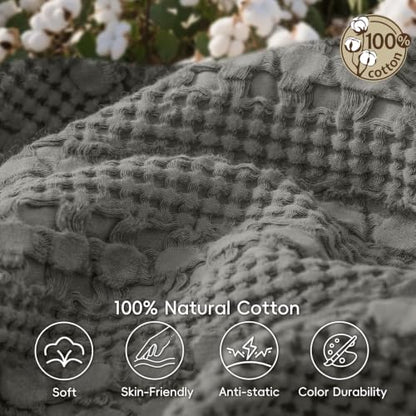 PHF Lightweight 100% Cotton Waffle Throw Blanket for Couch, Dark Grey - color: 12 Dark Grey, size: Throw(50"x60")