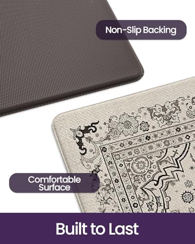 DEXI Kitchen Floor Mats Cushioned Anti Fatigue Runner 24x87 Beige Grey - color: Beige/Grey, size: 87"L x 24"W x 0.4"Th
