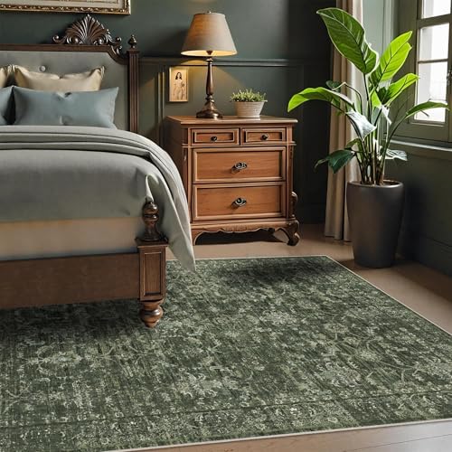 3x5 Washable Entryway Area Rug Non-Slip Retro Dark Green Throw Carpet - color: Dark Green, size: 3' x 5' (Rectangular)
