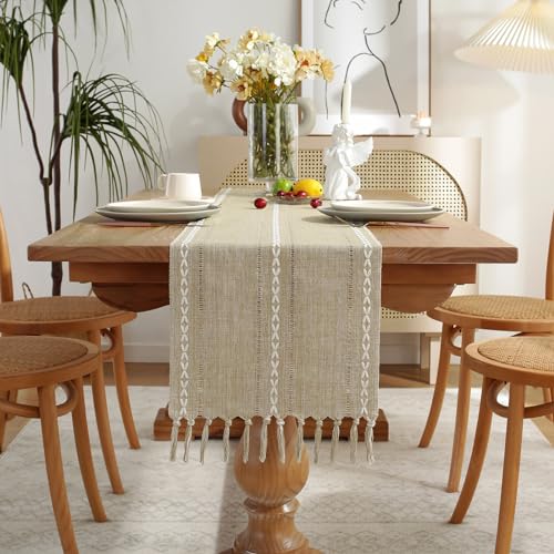 Wracra Rustic Linen Table Runner, Coffee Table Runners 36 inches Long - color: Hemstitched Coffee, size: 13"×36"