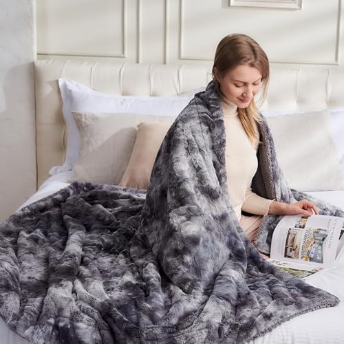 NEWCOSPLAY Faux Fur Sherpa Throw Blanket for Couch, Grey, 50"x60" - color: Grey, size: Throw(50"x60")