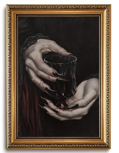 LHHJDIO Vintage Gold Framed Wall Art Dark Academia Gothic Canvas Wall Art Moody Clawed Hands Dracula Pictures Wall Decor Luxury Vampire Romantic Art Prints for Living Room Bedroom Study - color: Dark-7, size: 24"L x 16"W