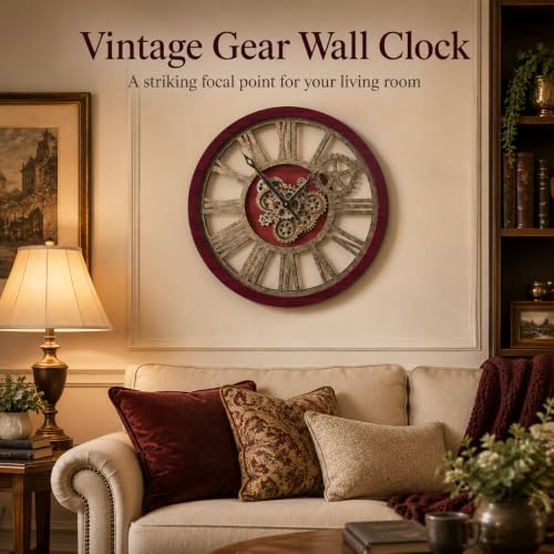 The B-Style Large Wall Clock, 30 inch, Cherry Red and Bronze - color: Cherry Red and Bronze, size: 30 inch (76 cm)
