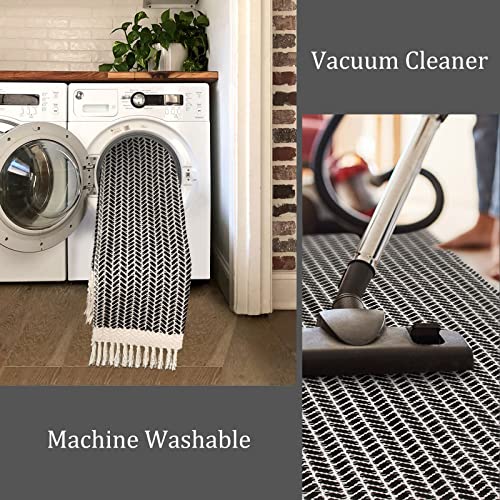 Lahome Boho Bathroom Rugs, 3x5 Washable Area Rug for Kitchen Bedroom Entry - color: Black, size: 3' x 5' (Rectangular)