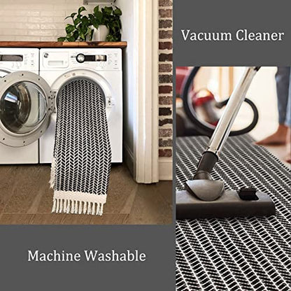 Lahome Boho Bathroom Rugs, 3x5 Washable Area Rug for Kitchen Bedroom Entry - color: Black, size: 3' x 5' (Rectangular)