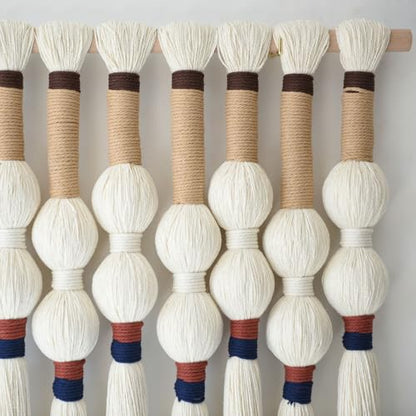Macrame Wall Hanging Boho Wall Art Handmade Spherical Knot 27" W x 33" L - color: Ivory4