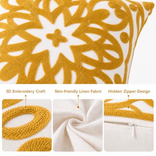 Alysheer Boho Embroidered Throw Pillow Cover 18"x18", 2pcs Mustard Yellow - color: Gold, size: 18" x 18" (Pack of 2)