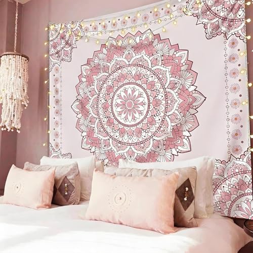 Pink Mandala Tapestry for Bedroom Aesthetic, Boho Art Large Wall Hanging - color: A Pink Mandala Tapestry, size: 90"L x 71"W