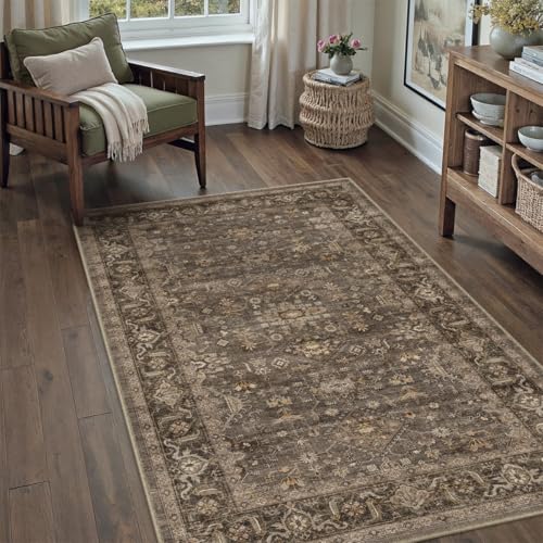 4x5 Dark Brown Vintage Area Rug - color: Brown, size: 4' x 5' (Rectangular)
