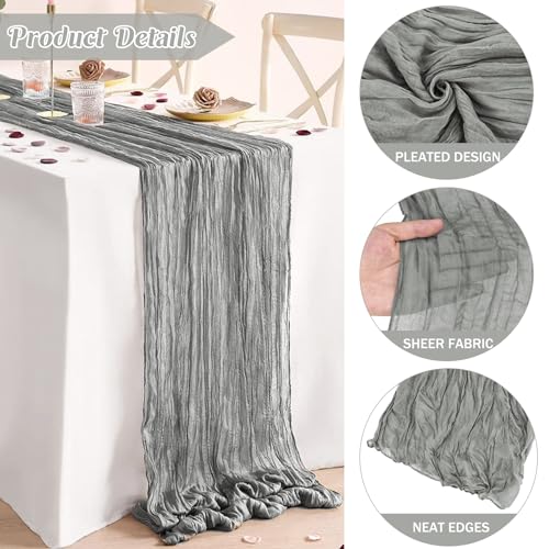 10FT Cheesecloth Table Runner Boho Party Home Decorations - color: Grey, size: 35" x 120"-6 Pack