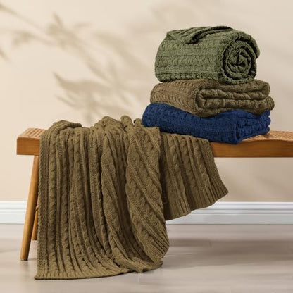 Sea Blue Cable Knit Throw Blanket,Extra Thick Cozy Sofa Blanket 50x60 - color: Dark Khaki, size: 50"x60"