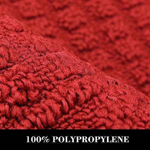 COSYHOMEER 27x18 Half Round Kitchen Rug,Non Slip Washable Mat,Burgundy 3PCS - color: Burgundy 3pcs, size: 1'6" x 2'3" (Semicircular)