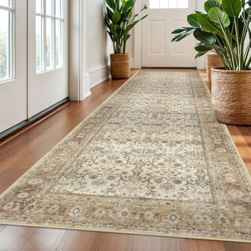 SIILOOM 3x10 Washable Runner Rug, Non Slip Soft Area Rug Hallway Kitchen - color: Beige/Brown, size: 3' x 10' (Runner)