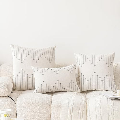 LILEPOY Boho Throw Pillow Covers 12x20 Farmhouse Lumbar Couch Pillow case - color: Beige and Grey, size: 20" x 12" (Pack of 2)