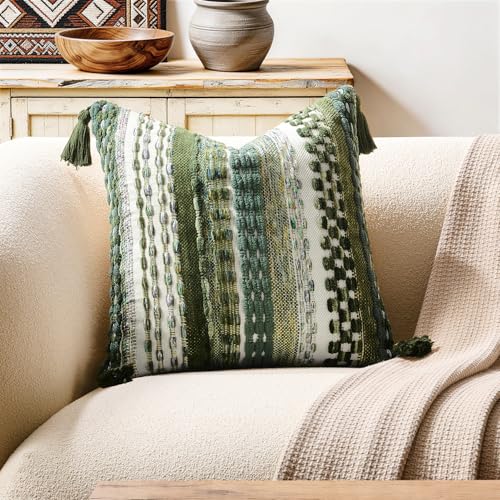 Kevin Textile Boho Tufted 18x18 Inch Pillow Cover 1 Pack, Green - color: Green, size: 18" x 18" (Pack of 1)