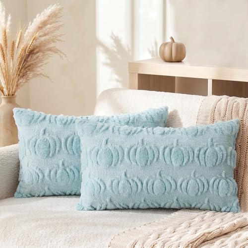 AVOIN colorlife Blue Fall Pumpkin Throw Pillow Covers 12x20 Inch - color: Blue, size: 20" x 12" (Pack of 2)