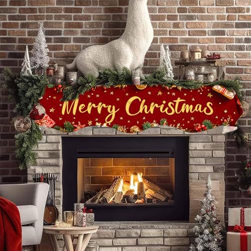NYZE Christmas Mantel Scarf 60 x 17 Inch Fireplace Mantel Scarf Cover Decoration for Christmas Fireplace Scarf Shelf Top Runner Holiday Winter Home Decor - size: 60 x 17 in, style: Merry Christmas 2