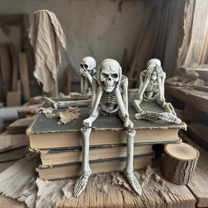 Halloween See Hear Speak No Evil Skeletons Statues,3PCS/7.5 INCH - color: No-evil