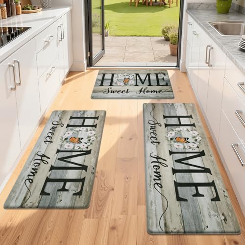 Yamaziot Anti Fatigue Kitchen Rug Set of 3, Non-Slip Cushioned Floor Mats - color: Charcoal Gray/Multi, size: 17.3"x27"+17.3"x35"+17.3"x 47"