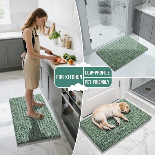 Yimobra Bathroom Rugs Sets 2 Piece, Super Absorbent Bath Mat Set, Green - color: Green, size: 32''x20''+24''x17''