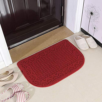 COSYHOMEER 27x18 Half Round Kitchen Rug,Non Slip Washable Mat,Burgundy 3PCS - color: Burgundy 3pcs, size: 1'6" x 2'3" (Semicircular)