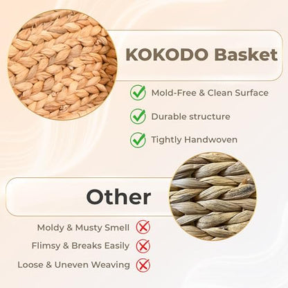 KOKODO 2-Pack Open Front Pantry Baskets, Handwoven Water Hyacinth Wicker Storage Baskets with Built-in Handles, Organizing Bins for Shelves - size: 17.25x9.5x7.5