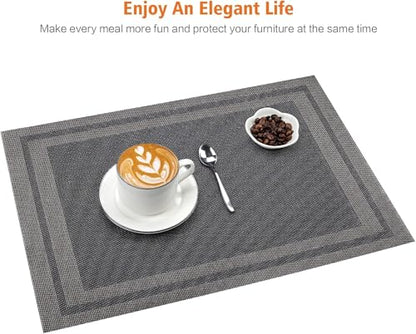 Black Vinyl Placemats Set of 4,Washable Dining PVC Table Mats - color: Black Gold, size: 4PCS 12"Wx18"L