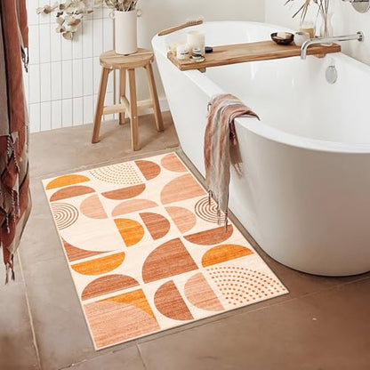 MUJOO Boho Small Rug Washable 2x3 Area Rugs Non Slip Modern Abstract - color: Orage and Beige, size: 2' x 3' (Rectangular)