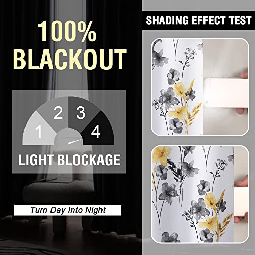 H.VERSAILTEX 100% Blackout Curtains 63 Inches for Kitchen, Grey/Yellow - color: Grey/Yellow, size: 52"W x 63"L (Pack of 2)