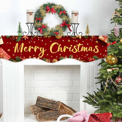 NYZE Christmas Mantel Scarf 60 x 17 Inch Fireplace Mantel Scarf Cover Decoration for Christmas Fireplace Scarf Shelf Top Runner Holiday Winter Home Decor - size: 60 x 17 in, style: Merry Christmas 2