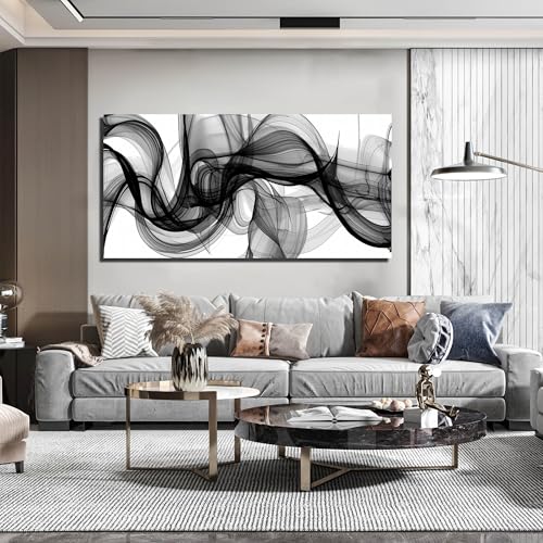 ENTANUB Abstract Wall Art for Bedroom, Black and White Canvas Wall Decor for Living Room, Smoke Picture Print, Size 59 x 29 Inches - color: ABSTRACT-44, size: 59L" x 29W"
