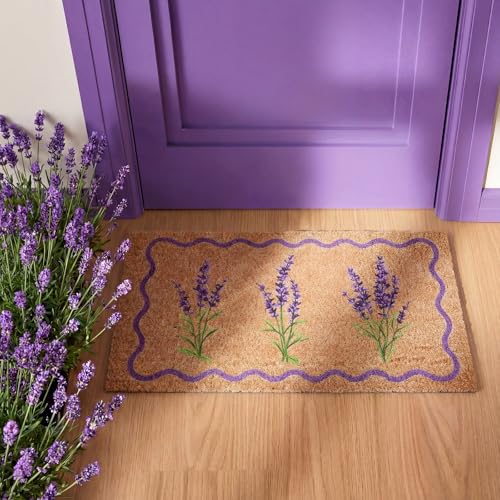 Dunzy Lavender Door Mat Outdoor Purple Floral Rug with Rubber Backing - style: Lavender