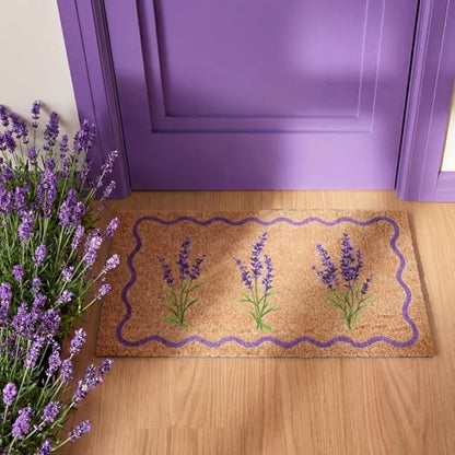 Dunzy Lavender Door Mat Outdoor Purple Floral Rug with Rubber Backing - style: Lavender