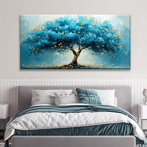 Large Blue Tree Of Life Canvas Art Wall Decor For Living Room 29 X 58 Inch - color: KA7K, size: 58"L x 29"W