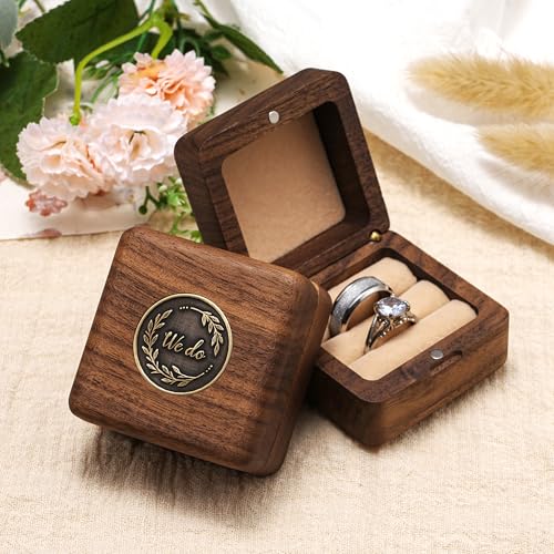 KWOOD We Do-Custom Wooden Wedding Ring Box, Personalized Metal Name Wooden Ring Box, Wedding Ceremony Ring Holder, Anniversary Birthday Gift Idea - style: T-We Do 01