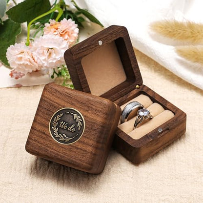 KWOOD We Do-Custom Wooden Wedding Ring Box, Personalized Metal Name Wooden Ring Box, Wedding Ceremony Ring Holder, Anniversary Birthday Gift Idea - style: T-We Do 01