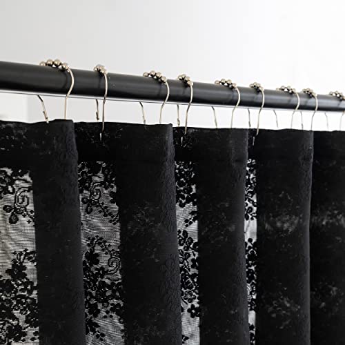 TUDECO Black Boho Lace Shower Curtain with Attached Valance, 72''W x 84''L - color: Black, size: 72"W x 84"L (Pack of 1)