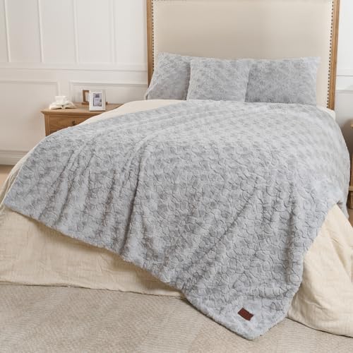 Faux Fur Rabbit Throw Blanket,Super Soft Plush Thick Warm Blanket,Fuzzy Luxury Plush Decorative Blanket for Couch Bed Sofa-Light Grey(50 * 60inch) - color: Light Grey, size: 50*60 inch